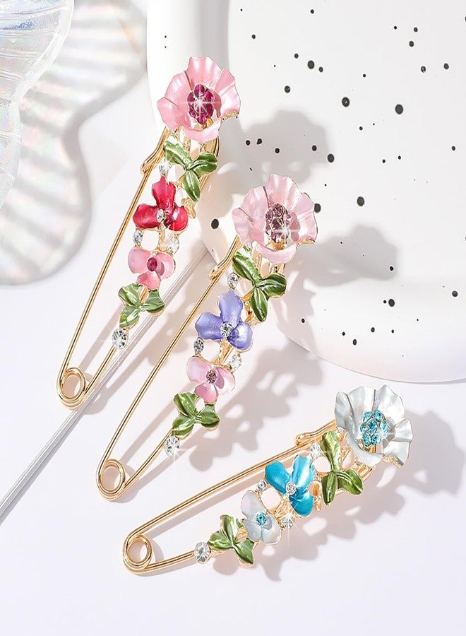 IS4U Crystal Flower Brooch Sweater Shawl Brooch Collar Safety Pin Stylish Chic Multi-colored Tulip Flower Pin Rhinestone Enamel Broochs Wedding Party Accessories Jewelry for Women (Pink) - Image 4